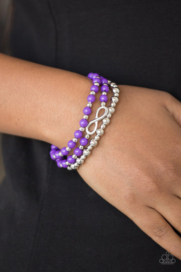 Paparazzi Immeasurably Infinite - Purple - Silver Infinity Charm - Set of 3 Bracelets - Glitzygals5dollarbling Paparazzi Boutique 