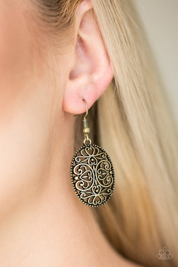 Paparazzi Wistfully Whimsical Brass Earrings - Glitzygals5dollarbling Paparazzi Boutique 