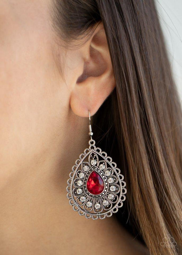 Paparazzi Earring ~ Eat, Drink, and BEAM Merry - Red - Glitzygals5dollarbling Paparazzi Boutique 