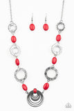 Paparazzi Zen Trend - Red Stones - Hammered, Stamped and Studded - Necklace and matching Earrings - Glitzygals5dollarbling Paparazzi Boutique 