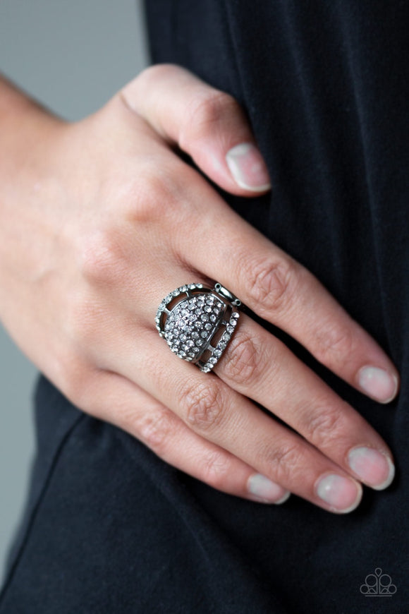 Paparazzi The Seven-FIGURE Itch - Black Gunmetal Ring - Glitzygals5dollarbling Paparazzi Boutique 