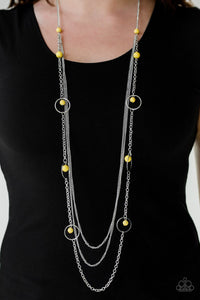 Paparazzi Collectively Carefree - Yellow - Silver Necklace and matching Earrings - Glitzygals5dollarbling Paparazzi Boutique 