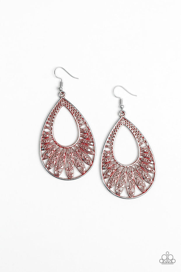 Paparazzi Flamingo Flamenco - Red - Silver Teardrop Earrings - Glitzygals5dollarbling Paparazzi Boutique 
