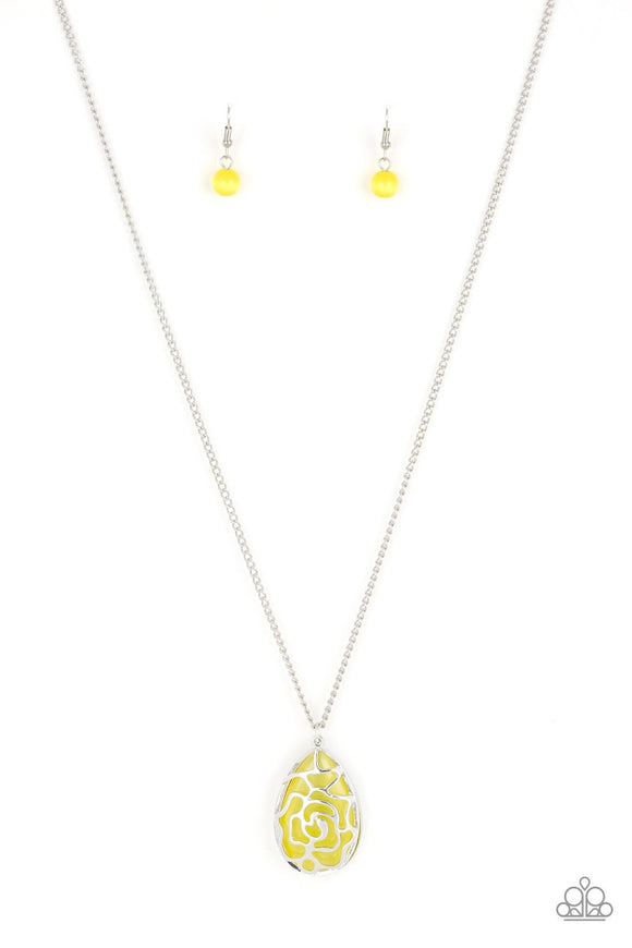 Paparazzi Gleaming Gardens - Yellow - Cat's Eye Stone - Necklace and matching Earrings - Glitzygals5dollarbling Paparazzi Boutique 
