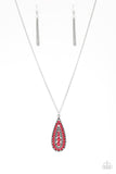 Paparazzi Tiki Tease - Red - Silver Teardrop - Necklace & Earrings - Glitzygals5dollarbling Paparazzi Boutique 