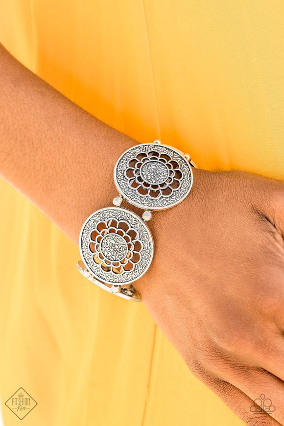 Paparazzi Marigold Medallions Silver Beads - Floral Discs - Bracelet - Fashion Fix Exclusive September 2019 - Glitzygals5dollarbling Paparazzi Boutique 