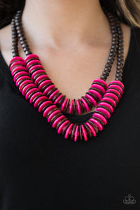 Paparazzi Dominican Disco - Pink Wooden Necklace - Glitzygals5dollarbling Paparazzi Boutique 