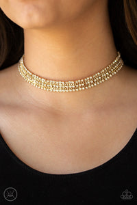 Full REIGN - Gold: Paparazzi Accessories Choker Necklace - Glitzygals5dollarbling Paparazzi Boutique 
