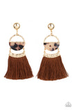 Paparazzi Tassel Trot Brown Animal Print Tassel Gold Earrings - Glitzygals5dollarbling Paparazzi Boutique 