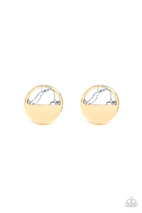 Paparazzi Marble Minimalist - White Stone - Gold Disc - Post Earrings - Glitzygals5dollarbling Paparazzi Boutique 