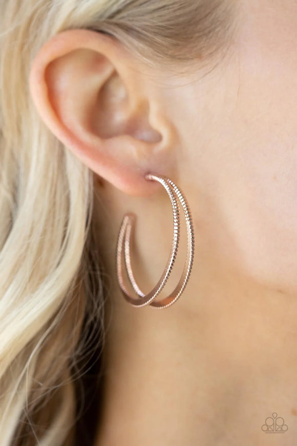 Rustic Curves Rose Gold ~ Paparazzi Earrings - Glitzygals5dollarbling Paparazzi Boutique 