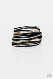 Paparazzi Rock Star Attitude - Black / Gold - and White Rhinestones - Double Wrap - Bracelet - Glitzygals5dollarbling Paparazzi Boutique 