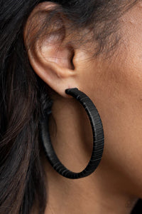 Paparazzi "Leather-Clad Legend" - Black - Hoop Earrings - Glitzygals5dollarbling Paparazzi Boutique 