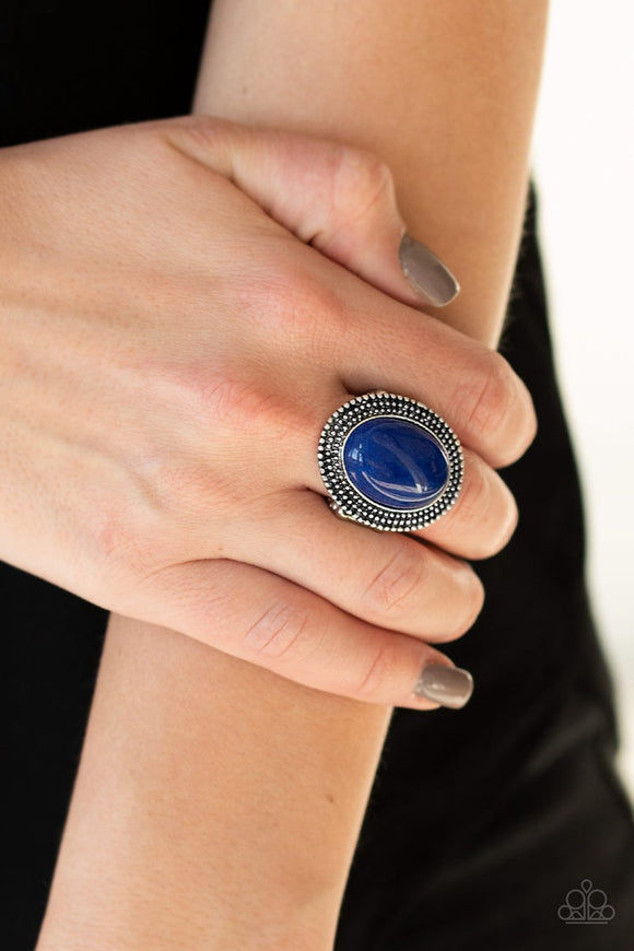 Paparazzi Outdoor Oasis - Blue - Polished Stone - Silver Ring - Glitzygals5dollarbling Paparazzi Boutique 