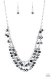 Paparazzi So In Season - Blue - Metallic Gems and Silver Beads - Silver Chains - Necklace and matching Earrings - Glitzygals5dollarbling Paparazzi Boutique 