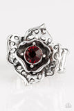 Paparazzi Glowing Gardens - Red - Rhinestone - Antiqued Silver Petals - Ring - Glitzygals5dollarbling Paparazzi Boutique 