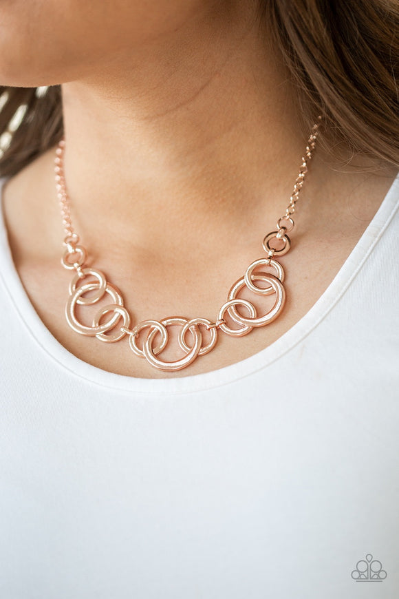 Paparazzi  Going In Circles - Rose Gold Necklace - Glitzygals5dollarbling Paparazzi Boutique 