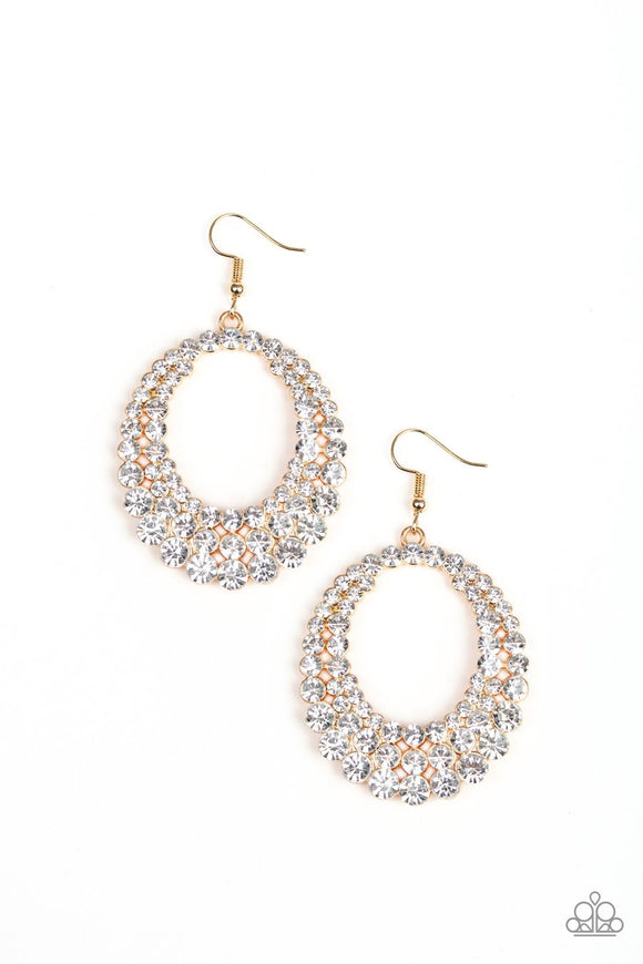 Paparazzi Universal Shimmer - Gold - White Rhinestones - Earrings - Gorgeous! - Glitzygals5dollarbling Paparazzi Boutique 
