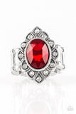 Paparazzi Power Behind The Throne - Red Gem - Marquise Shaped Silver Ring - Glitzygals5dollarbling Paparazzi Boutique 