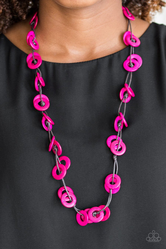 Paparazzi Waikiki Winds - Pink - Wooden Necklace and matching Earrings - Glitzygals5dollarbling Paparazzi Boutique 