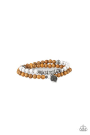 Wonderfully Woodland - White - Wooden Beads - Leaf Charm Bracelet - Glitzygals5dollarbling Paparazzi Boutique 