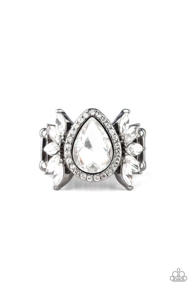 Paparazzi Really Regal - Black - White Teardrop Rhinestones - Ring - Glitzygals5dollarbling Paparazzi Boutique 