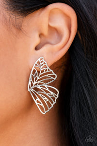 Paparazzi Butterfly Frills Silver Life of the Party earrings - Glitzygals5dollarbling Paparazzi Boutique 