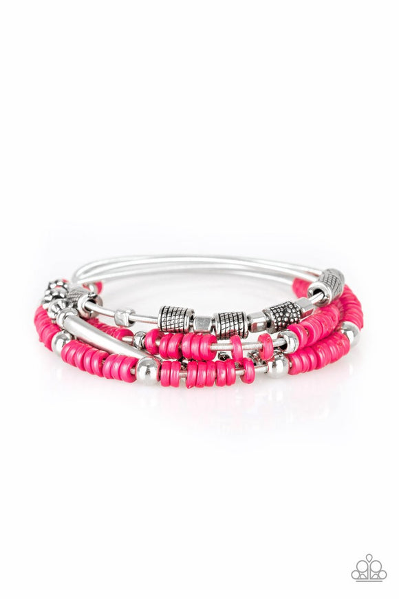 Paparazzi Tribal Spunk - Pink Beading - Set of 4 Stretchy - Bracelets - Glitzygals5dollarbling Paparazzi Boutique 