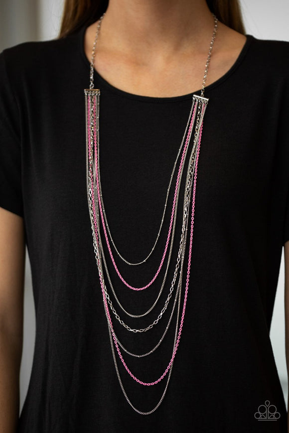 Paparazzi Radical Rainbows - Pink - Silver Chains - Necklace & Earrings - Glitzygals5dollarbling Paparazzi Boutique 