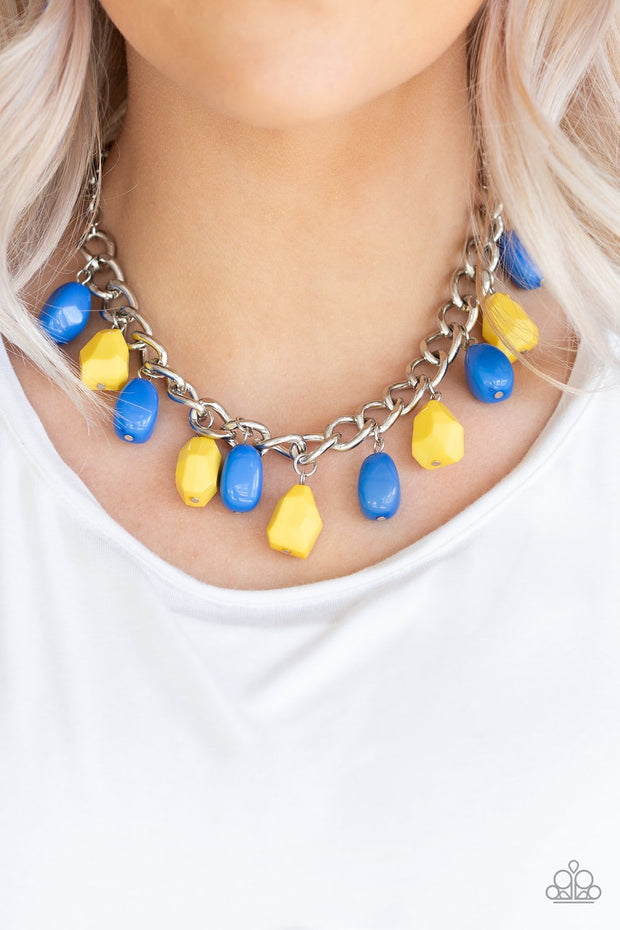 Paparazzi “Take The COLOR Wheel!” Multi Necklace Blue and Yellow - Glitzygals5dollarbling Paparazzi Boutique 