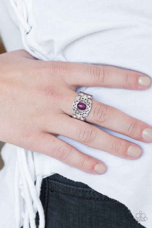 Paparazzi Mod Modest - Purple Pearly Bead - White Rhinestones - Ring - Glitzygals5dollarbling Paparazzi Boutique 