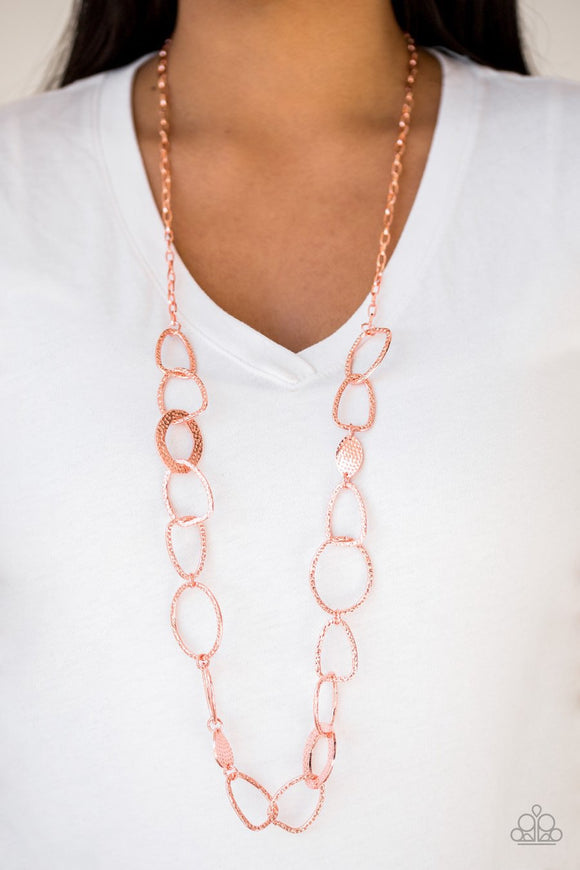 Paparazzi Metro Nouveau - Copper - Hammered Hoops - Necklace & Earrings - Glitzygals5dollarbling Paparazzi Boutique 