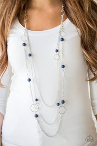 Paparazzi Beachside Babe - Blue - Silver Hoops - Silver Chain Necklace & Earrings - Glitzygals5dollarbling Paparazzi Boutique 