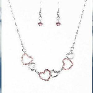 Paparazzi Six Hearts Necklace Pink rhinestones - Glitzygals5dollarbling Paparazzi Boutique 