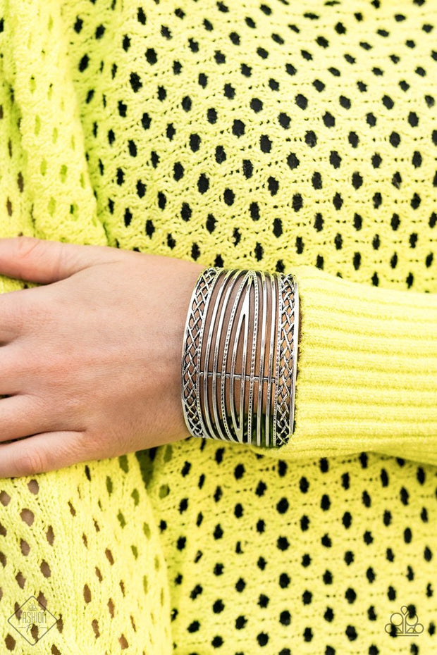 Paparazzi Brace Yourself - Silver - Hammered Cuff Bracelet - Fashion Fix Exclusive February 2020 - Glitzygals5dollarbling Paparazzi Boutique 