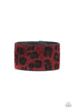 Paparazzi Cheetah Cabana - Red Fuzzy - Thick Black - Leather Band - Snap Bracelet - Glitzygals5dollarbling Paparazzi Boutique 