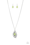Paparazzi Flight Path - Green Stone - Silver Feather - Necklace & Earrings - Glitzygals5dollarbling Paparazzi Boutique 