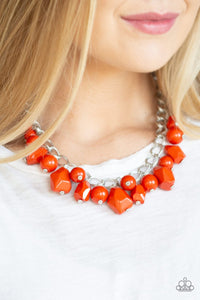 Paparazzi Gorgeously Globetrotter - Orange - Double Silver Chain Necklace & Earrings - Glitzygals5dollarbling Paparazzi Boutique 