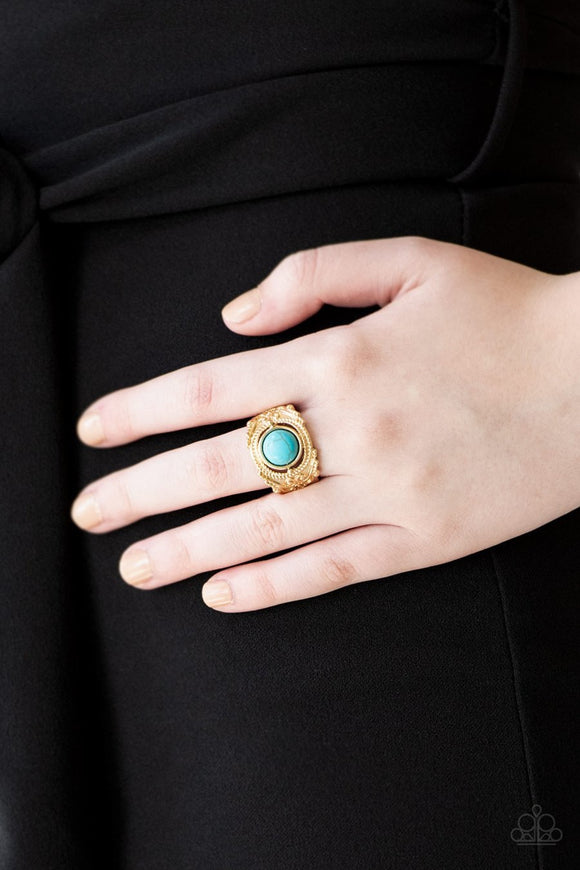 Paparazzi Stand Your Ground - Gold - Blue Turquoise Stone - Ring - Glitzygals5dollarbling Paparazzi Boutique 