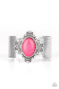 Paparazzi Yes I CANYON - Pink Stone - Silver Hammered Cuff Bracelet - Glitzygals5dollarbling Paparazzi Boutique 