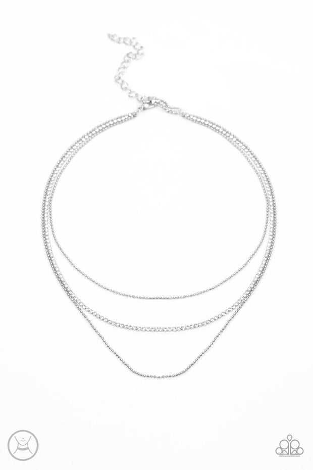 Paparazzi Battle of the Glitz - White Rhinestones - Silver Choker Necklace & Earrings - Glitzygals5dollarbling Paparazzi Boutique 