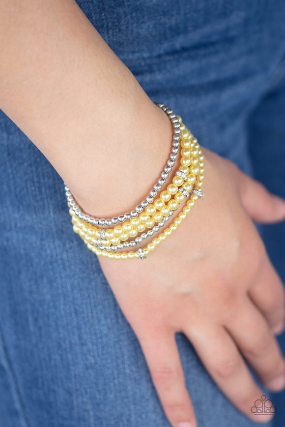 Paparazzi Fiercely Frosted - Yellow - White Rhinestones - Set of 5 Stretchy Band Bracelets - Glitzygals5dollarbling Paparazzi Boutique 
