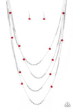 Paparazzi Open For Opulence - Red - Crystal Beads - Silver Chains Necklace and matching Earrings - Glitzygals5dollarbling Paparazzi Boutique 