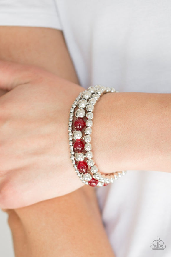 Paparazzi Always On The GLOW - Red Moonstone - Set of 3 Bracelets - Glitzygals5dollarbling Paparazzi Boutique 