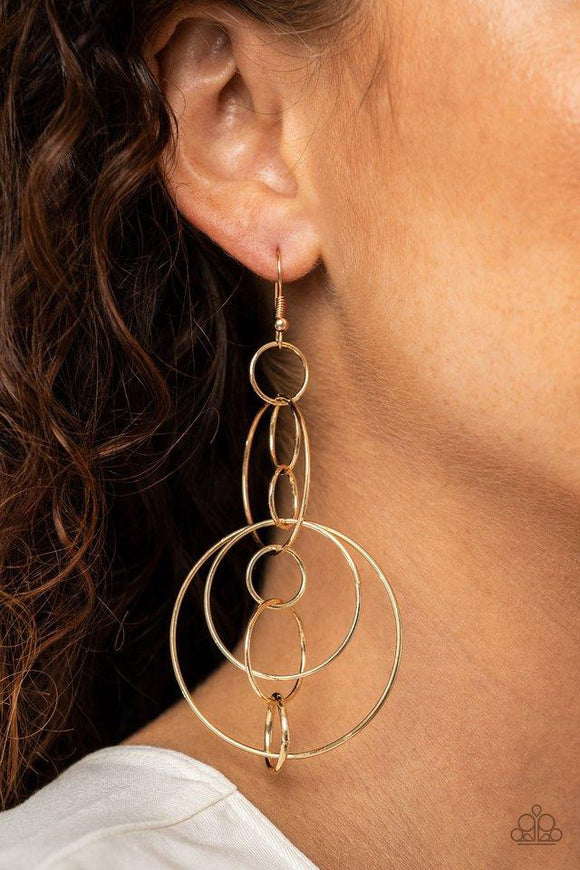 Paparazzi Earring ~ Running Circles Around You - Gold - Glitzygals5dollarbling Paparazzi Boutique 