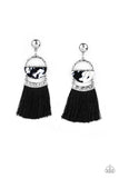 Paparazzi Tassel Trot - Black - Thread / Fringe / Tassel - Faux Marble Acrylic - Hammered Post Earrings - Glitzygals5dollarbling Paparazzi Boutique 