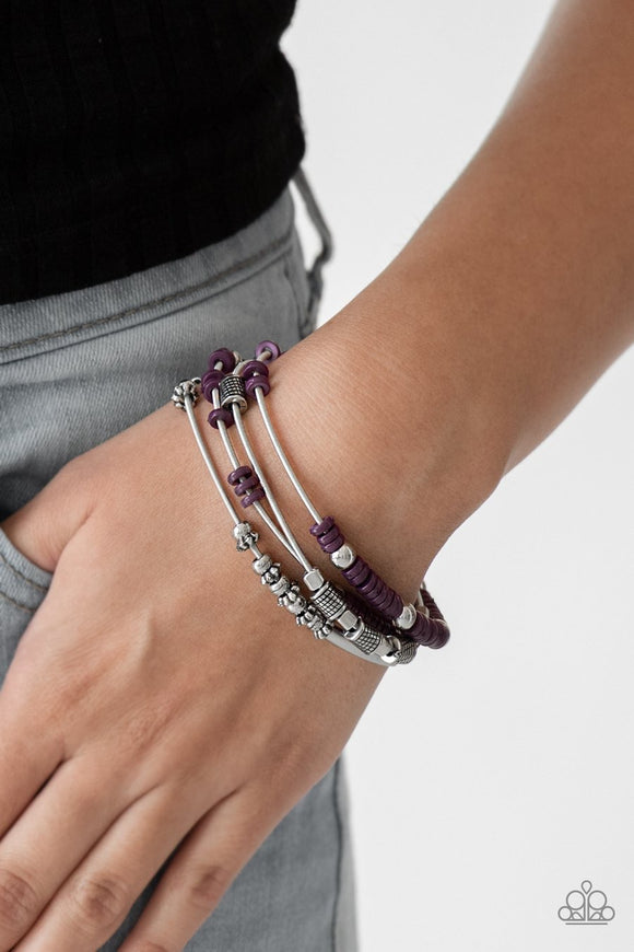 Paparazzi Tribal Spunk - Purple Beading - Set of 4 Stretchy - Bracelets - Glitzygals5dollarbling Paparazzi Boutique 