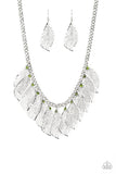 Paparazzi Feathery Foliage - Green Rhinestones - Leafy Silver Feathers - Necklace and matching Earrings - Glitzygals5dollarbling Paparazzi Boutique 
