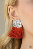 Paparazzi Plume Bloom - Orange - Thread / Fringe / Tassel - Hammered Silver Post Earrings - Glitzygals5dollarbling Paparazzi Boutique 