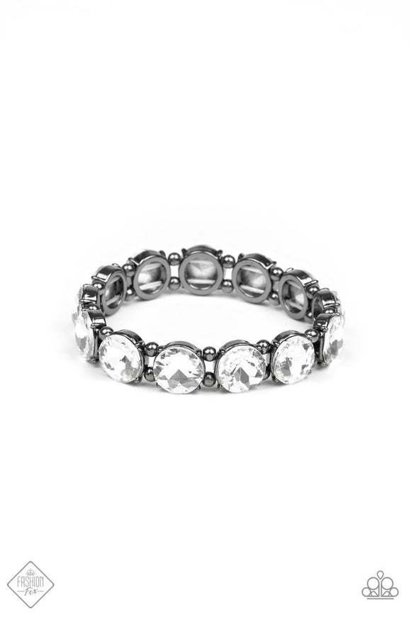 Paparazzi Glitzy Glamorous White Rhinestone Black Bracelet Fashion Fix Exclusive - Glitzygals5dollarbling Paparazzi Boutique 